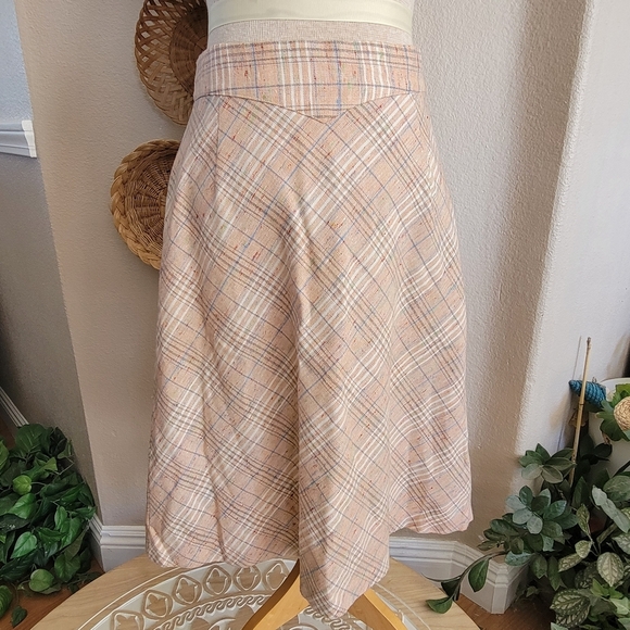 Vintage Summit Plaid A-Line Skirt in Peach and Tan Sz 14 - Picture 1 of 8